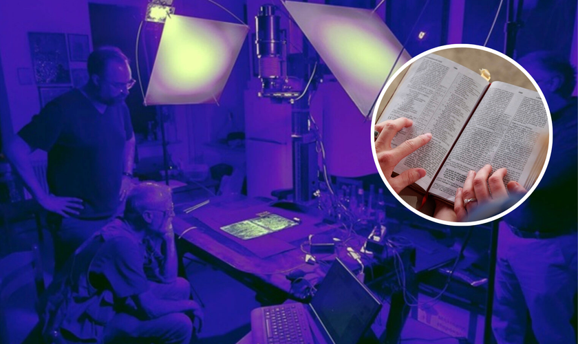 Pesquisadores trabalham com o Códice H na Universidade de Glasgow. (Foto: Damianos Kasotakis/Universidade de Glasgow)