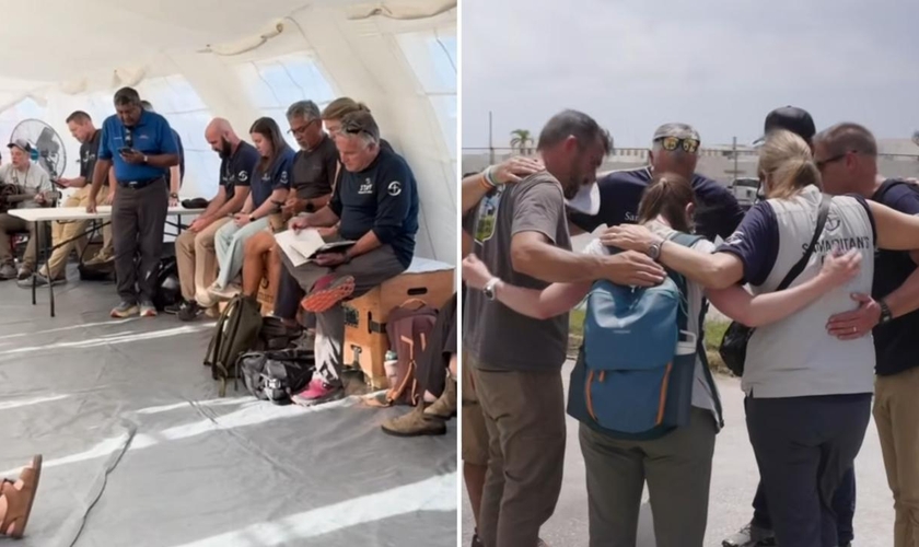Os voluntários louvando. (Foto: Reprodução/Samaritan's Purse)