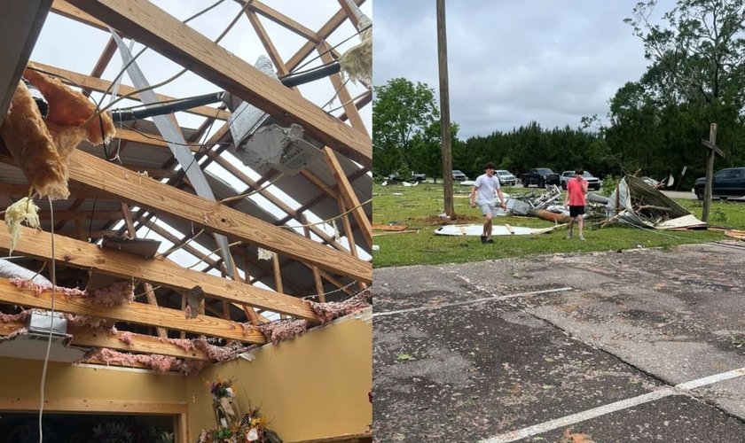 O templo foi devastado pelo tornado. (Foto: Facebook/Coaltown Baptist Church).