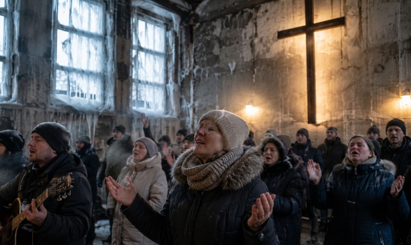 Mesmo em meio ao frio extremo e à guerra, a Igreja continua firme na Ucrânia. (Imagem ilustrativa gerada por IA)