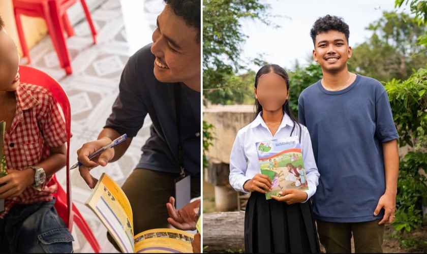 Sann ensinando o Evangelho aos alunos. (Foto: Reprodução/Samaritan's Purse)