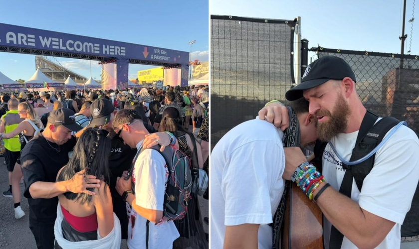 Os cristãos evangelizando no festival. (Foto: Reprodução/Instagram/Philip Renner)