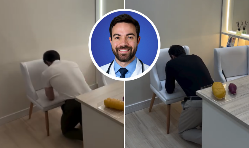 Médico Tiago Stanley aparece de joelhos em oração em vídeo publicado nas redes sociais. (Captura de tela/Instagram/tiagostanleymd)