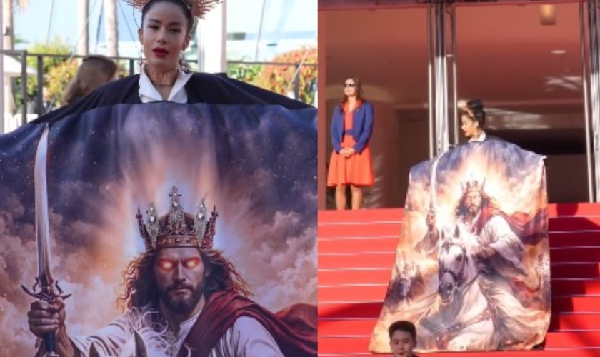 Massiel Tavares usou uma capa sobre a volta de Jesus em Cannes. (Foto: Reprodução/Instagram/Massiel Tavares).