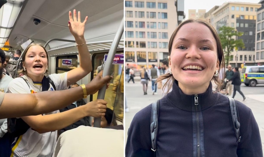 A jovem durante as ações evangelísticas em Frankfurt. (Foto: Reprodução/Instagram/Go Revival Europe)