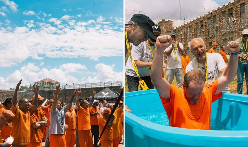 A ação evangelística na prisão. (Foto: Reprodução/Instagram/Victory Church)