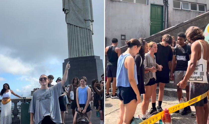 Presley Foster pregando o Evangelho no Cristo Redentor. (Foto: Reprodução/Instagram/Presley Foster)