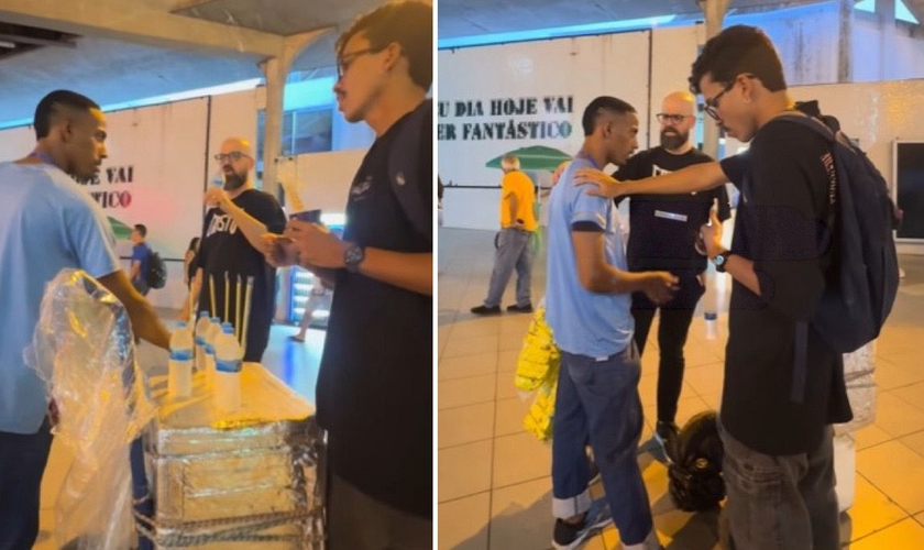 Lucas orando pelo rapaz nas ruas. (Foto: Reprodução/Instagram/Lucas Oliveira)