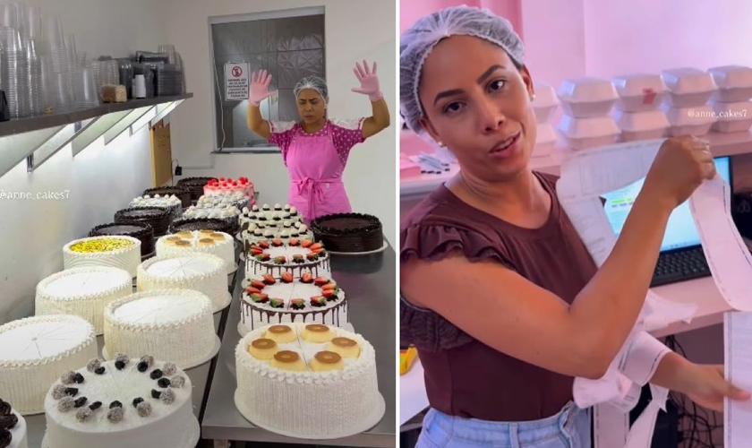 Anne orando pelos bolos. (Foto: Reprodução/Instagram/Anne Cakes)