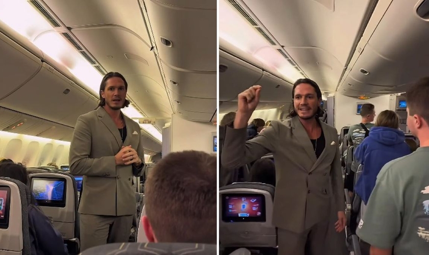 Miro pregando no avião. (Foto Reprodução/Instagram/Miro Wittwer)