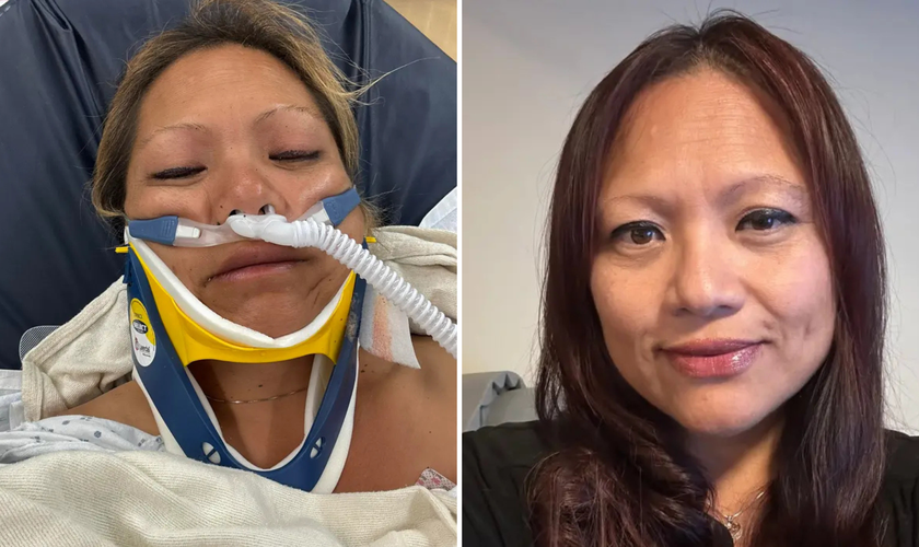 Bae Cadotte se recupera após ser resgatada do mar e receber tratamento para hipotermia e lesão cervical. (Foto: Facebook/Lilia Cadotte)