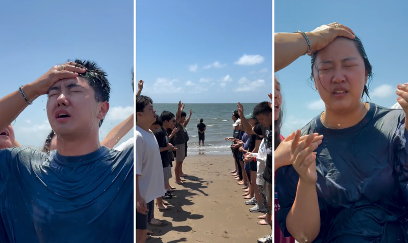 Jovens se emocionam e oram após o batismo realizado durante missão no México. (Captura de tela/Instagram/pastorpaulsuh)