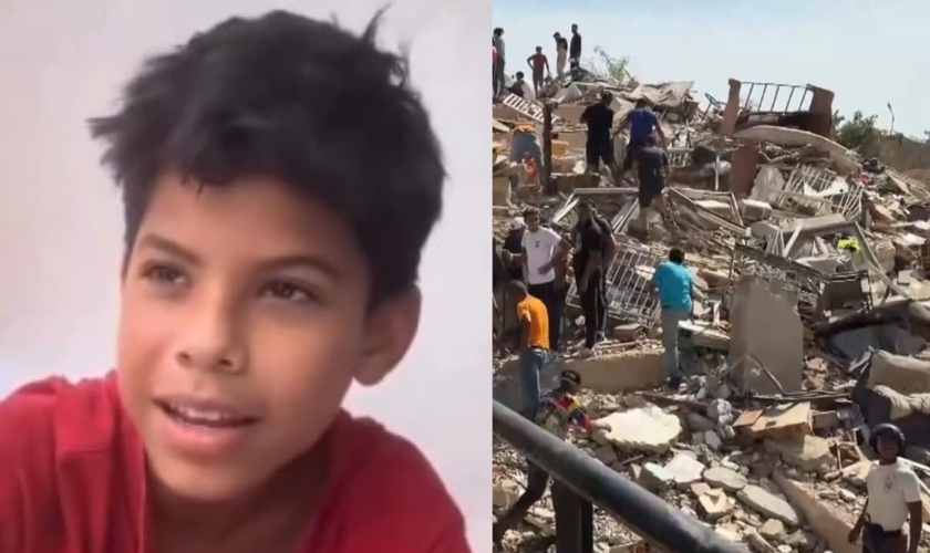 O menino contou que um homem parecido com Jesus apareceu dentro dos escombros. (Foto: Reprodução/Instagram/robertocarlo14/Reprodução/Samaritan's Purse).