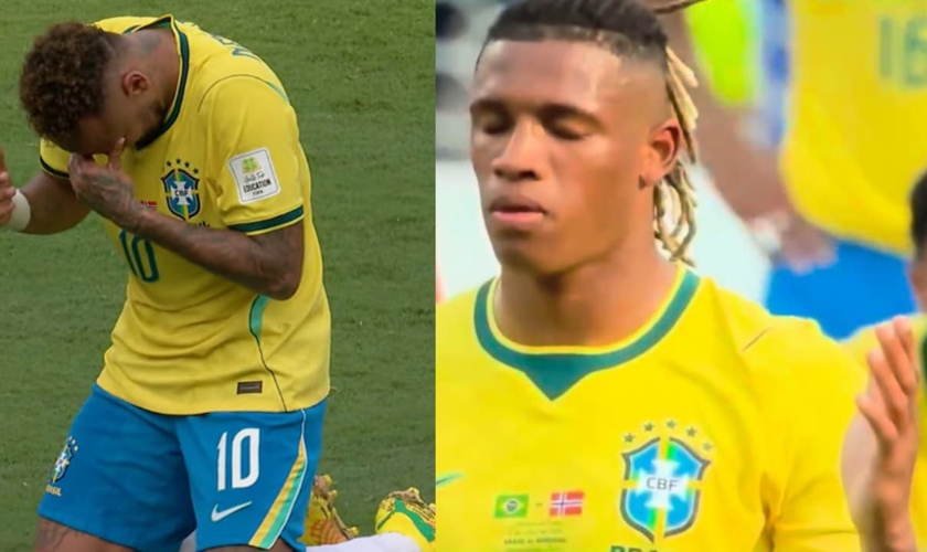 Neymar e Danilo Santos oraram em campo. (Foto: Reprodução/YouTube/Cazé TV/Reprodução/Instagram/_christhlete).