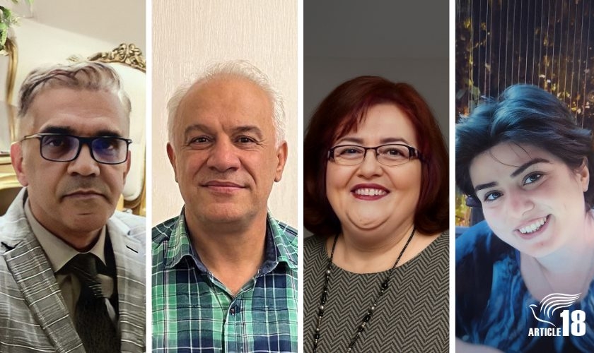 Da esquerda para a direita: Nasser Navard Gol-Tapeh, Joseph Shahbazian, Lida Shahbazian e Aida Najaflou, com condenações mantidas pela Justiça do Irã. (Foto: Article18)