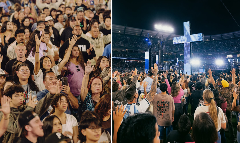 Milhares participaram da Harvest Crusade no Angel Stadium, na Califórnia. (Fotos: Instagram/Greg Laurie)