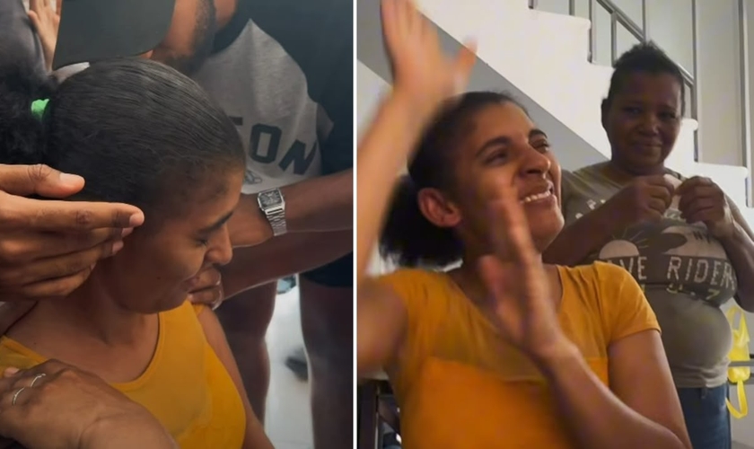 A jovem recebendo as orações. (Foto: Reprodução/Instagram/Vitória Wilbert)