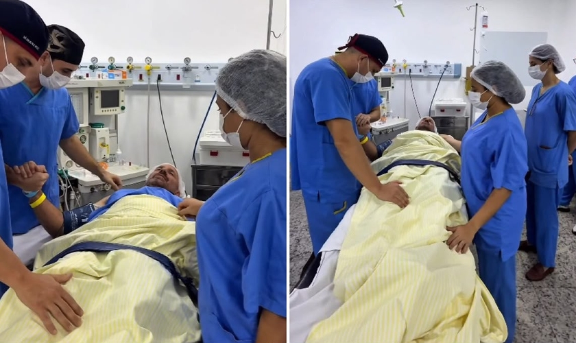 A oração na sala de cirurgia. (Foto: Reprodução/Instagram/Mateus Jerônimo)