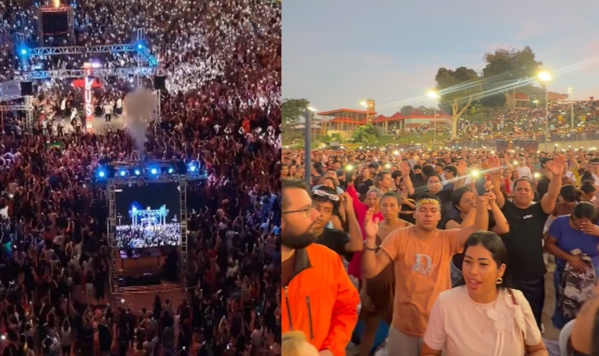 A segunda edição do “Amanhecer” atraiu mais de 80 mil pessoas na Praia da Ponta Negra. (Foto: Instagram/surfhouse_floripa/Instagram/gospelmente).