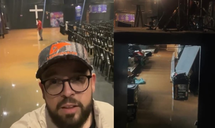 O templo da Atos Church foi alagado parcialmente.(Foto: Reprodução/Instagram/_atoschurch).