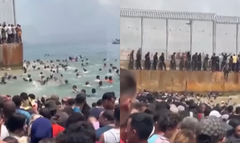 Imigrantes tentando entrar em Celta na quinta-feira (30). (Foto: Reprodução/ YouTube/CNN Brasil). 