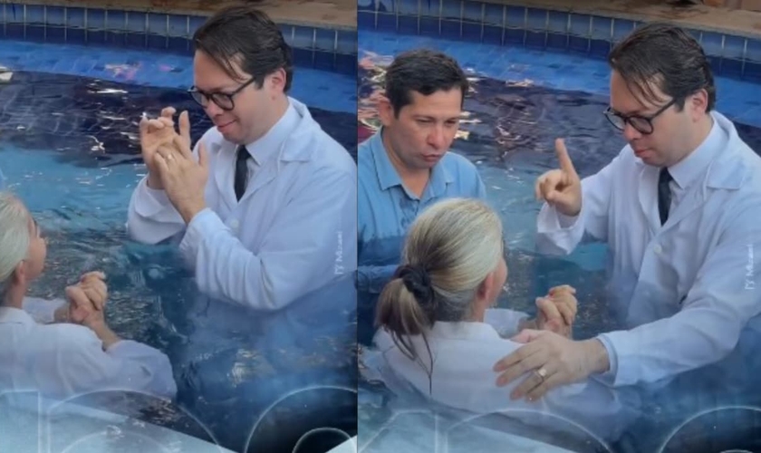 O pastor Spurgeon Damasceno tornou a cerimônia acessível com Libras para a surda. (Foto: Reprodução/Instagram/ieadvoficial).