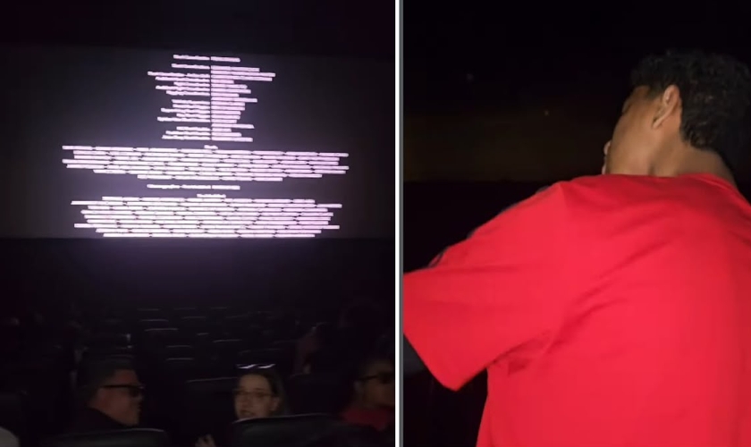 O jovem pregando dentro do cinema. (Foto: Reprodução/Instagram/Vinih Amorim)