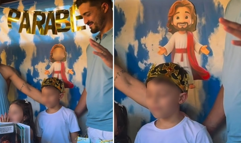 Henry Lucca orando em seu aniversário. (Foto: Reprodução/Instagram/Mel Pedrosa)