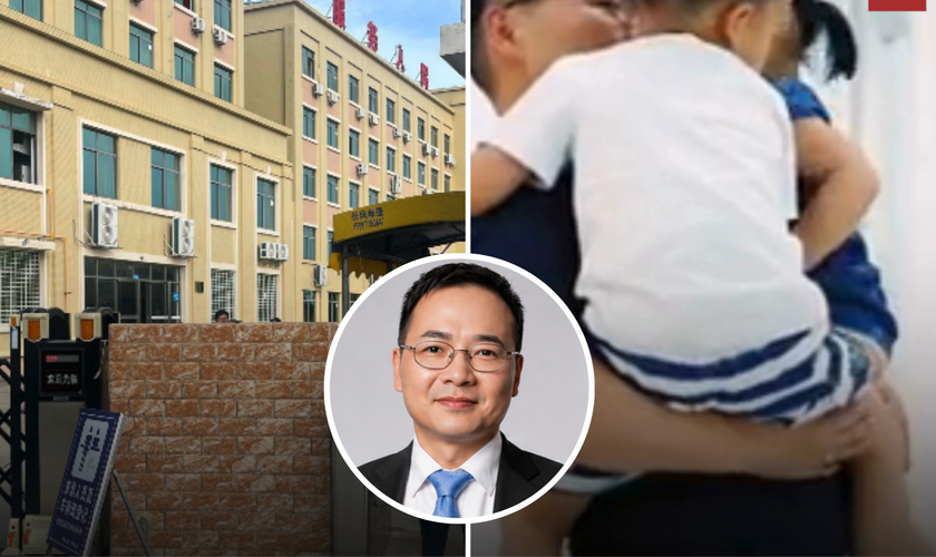 Prisão onde o pastor Liu Zhenbin está detido e imagem dele com seus filhos antes da prisão. (Captura de tela/ChinaAid)