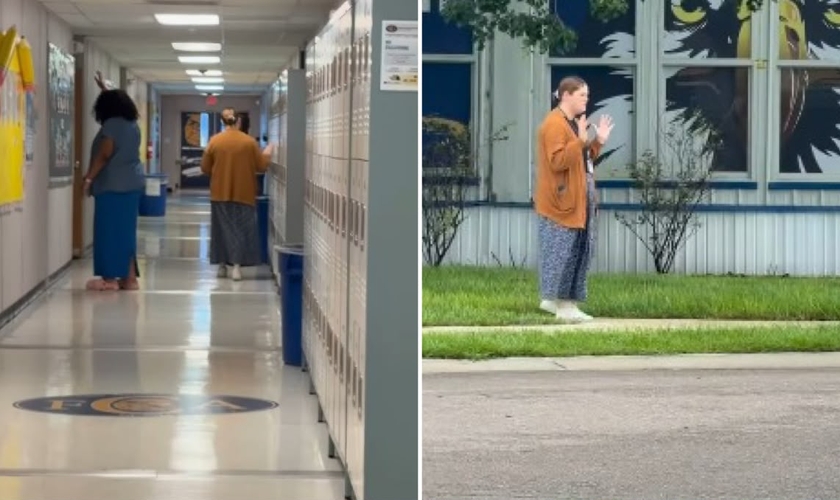 Professoras orando na escola. (Foto: Reprodução/Instagram/Faith Christian Academy)