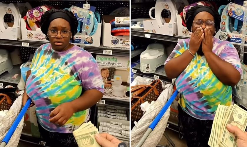 A mulher emocionada no mercado. (Foto: Reprodução/Instagram/Bob Schober)