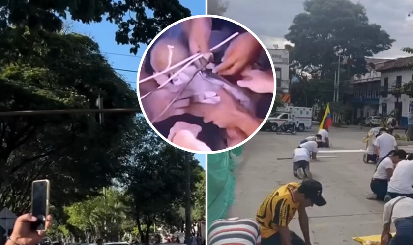 Colombianos registram a destruição causada pelo terremoto e oram a Deus; em destaque, bebê de 6 meses resgatado dos escombros na Colômbia. (Captura de tela/YouTube/g1/faithcomedy)