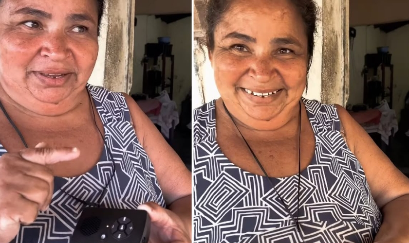 Dona Cida ouvindo a Bíblia. (Foto: Reprodução/Instagram/Letícia Nagel)