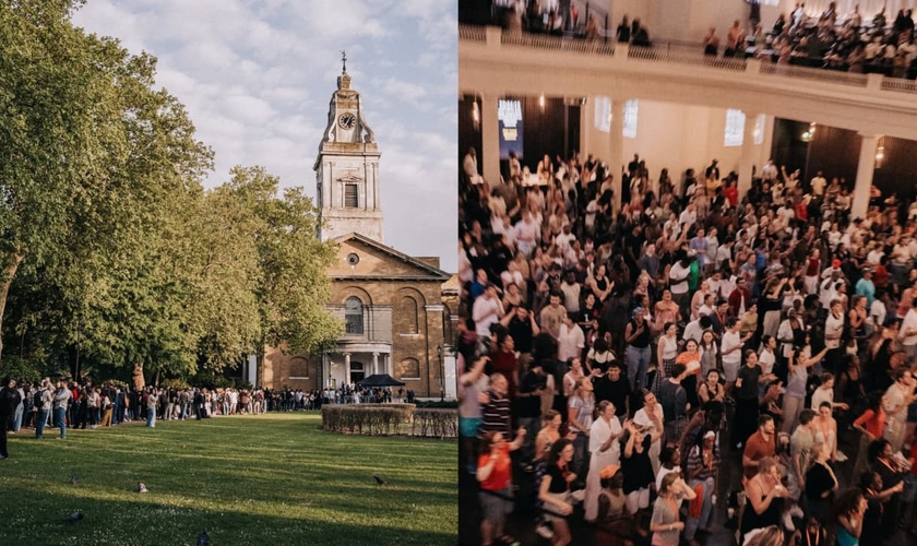 Fila para entrar no culto de oração na Hackney Church. (Foto: Reprodução/Instagram/Joint Prayer Gathering).
