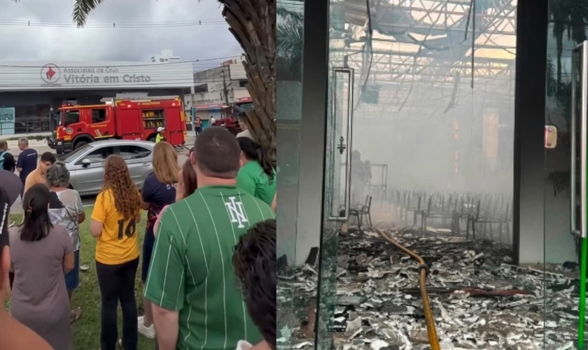 O templo da ADVEC Caxangá ficou totalmente destruído. (Foto: Reprodução/Instagram/rodadefogo_ordinarioof/Reprodução/Instagram/drika_barbosa).