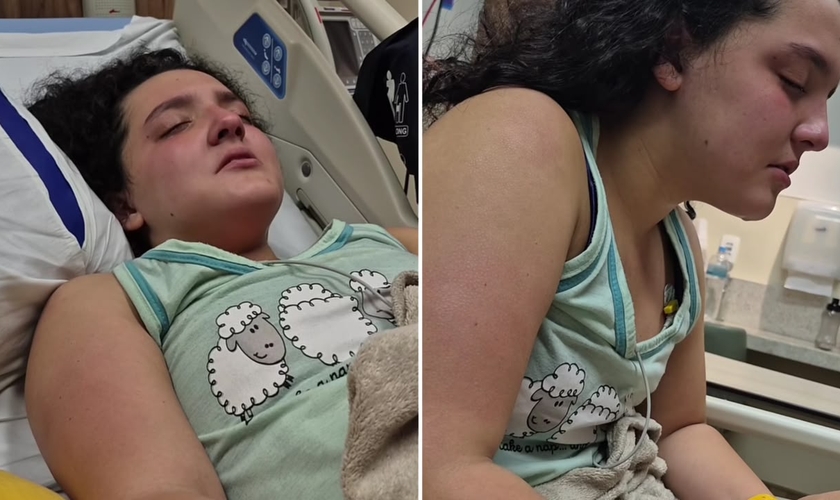 Bella orando no hospital. (Foto: Reprodução/Instagram/Mayline Alves)