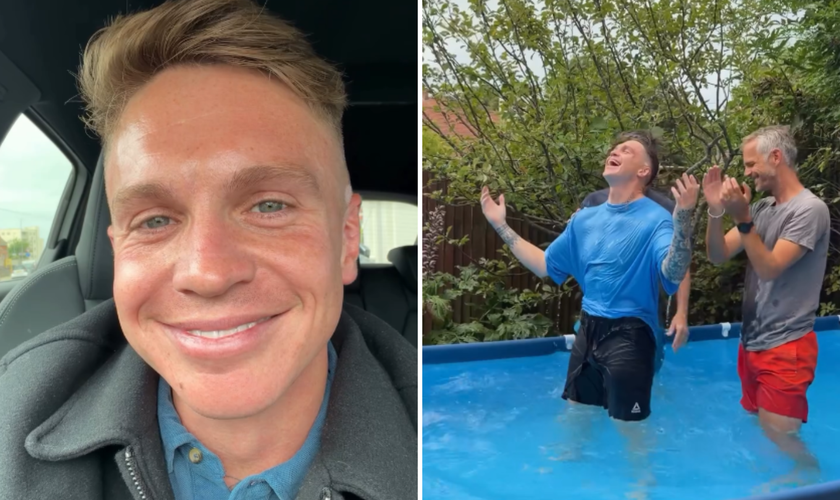 Joe Weller após anunciar sua conversão e durante seu batismo. (Foto: Captura de tela/Instagram/joeweller)