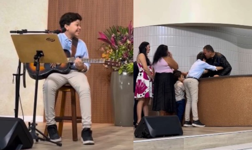 Benjamin se emocionou ao ver o pai sendo batizado. (Foto: Reprodução/Instagram/anaisavieli).