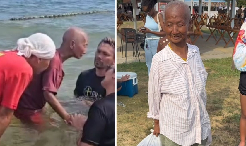 A idosa chegou ao local encurvada e saiu de pé. (Foto: Reprodução/Instagram/Marcos Sogabe)