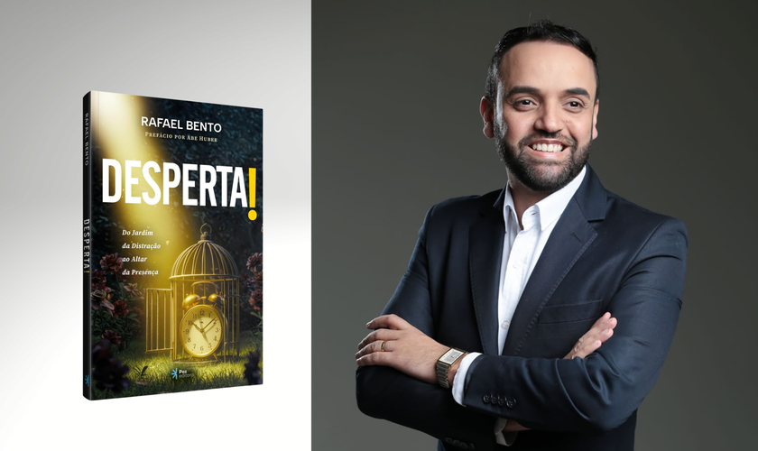 Pastor Rafael Bento e seu novo livro “Desperta! – Do jardim da distração ao altar da presença”. (Foto: Divulgação/@rafaelbentooficial)
