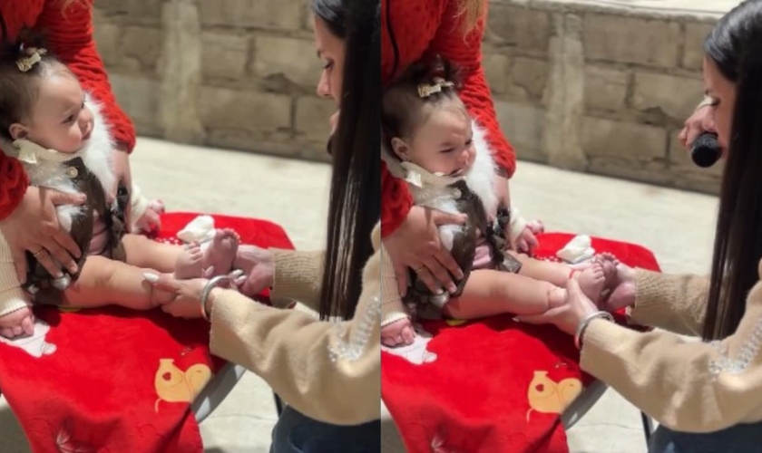 A perna mais curta da menina cresceu durante a oração. (Foto: Reprodução/Instagram/somosuno.jsme).