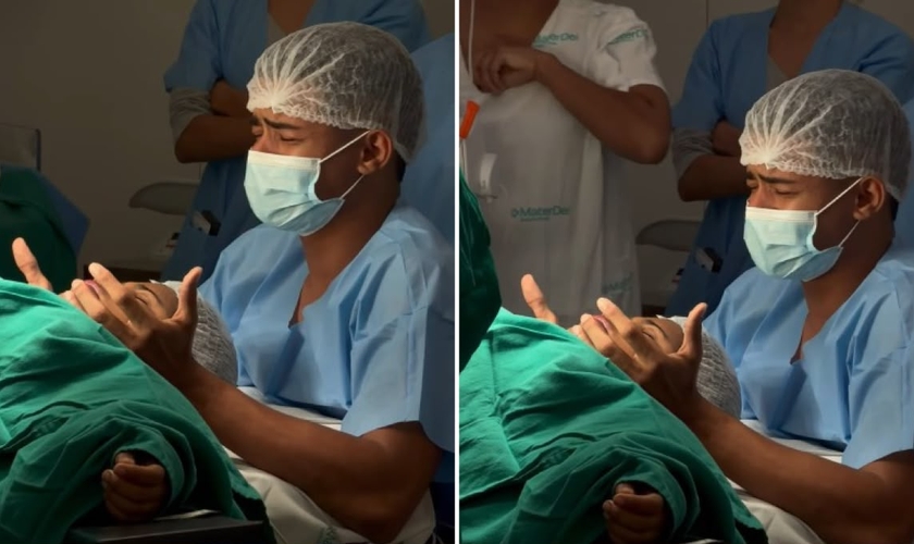 Tiago orando antes do nascimento da filha. (Foto: Reprodução/Instagram/Tiago Souza)