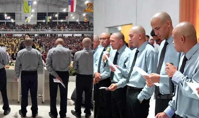 Os presos louvaram em um coral no evento. (Foto: Reprodução/YouTube/AD Bragança PA).