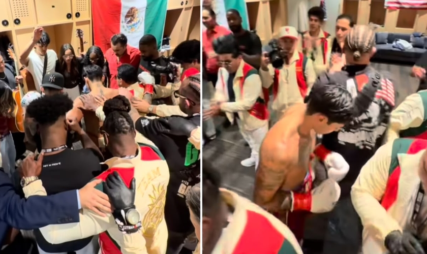 Ryan Garcia recebendo  oração da equipe. (Foto: Reprodução/Instagram/Ryan Garcia)