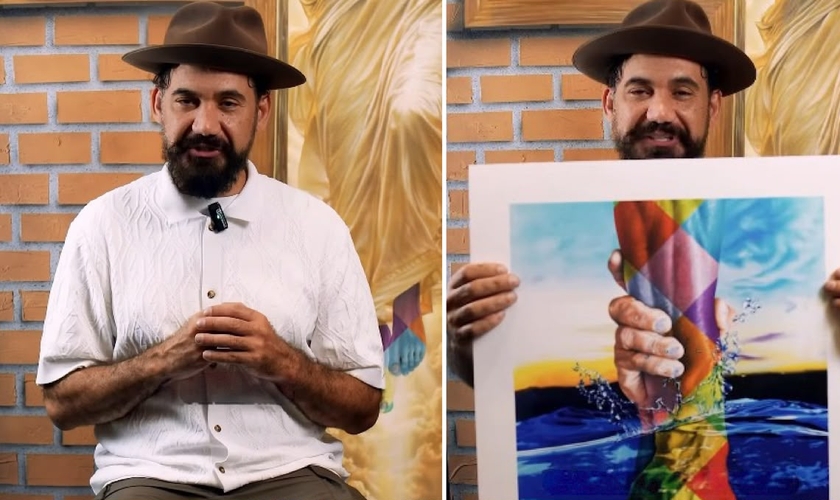 Kobra falando sobre a inspiração por trás de “A Mão de Deus”. (Foto: Reprodução/Instagram/Eduardo Kobra)