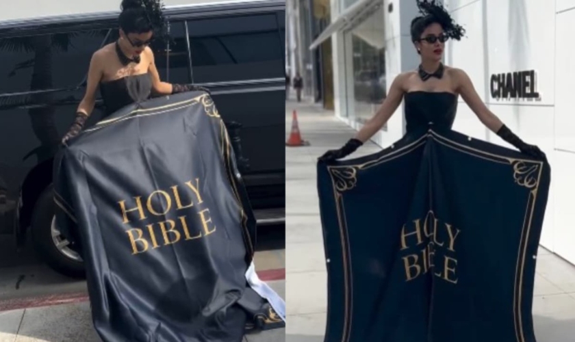 Massiel Taveras usou o vestido para incentivar a leitura da Palavra. (Foto: Reprodução/Instagram/masieltaveras).