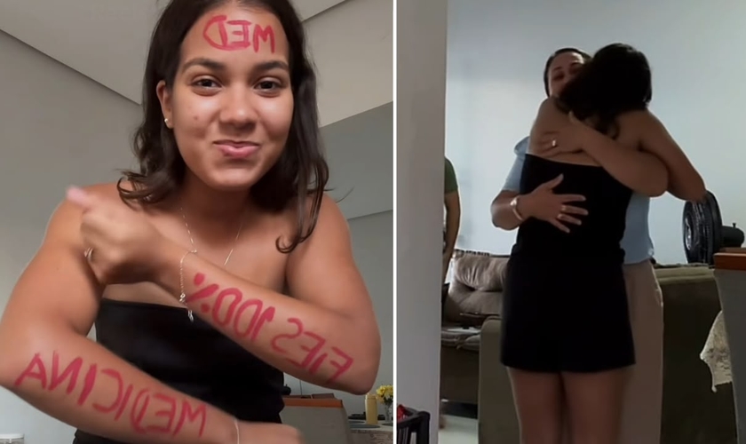 Maria Clara contando para a mãe que passou em Medicina. (Foto: Reprodução/Instagram/Maria Clara Lins)