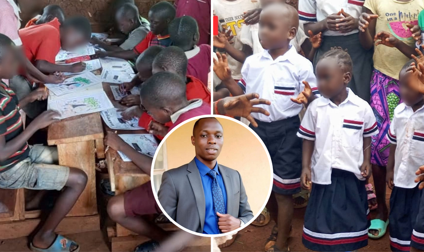 Crianças atendidas pelo King Jesus Bright Orphanage, em Uganda. Em destaque, o Pr. Sila Simali, responsável pela missão. (Foto: Arquivo pessoal)
