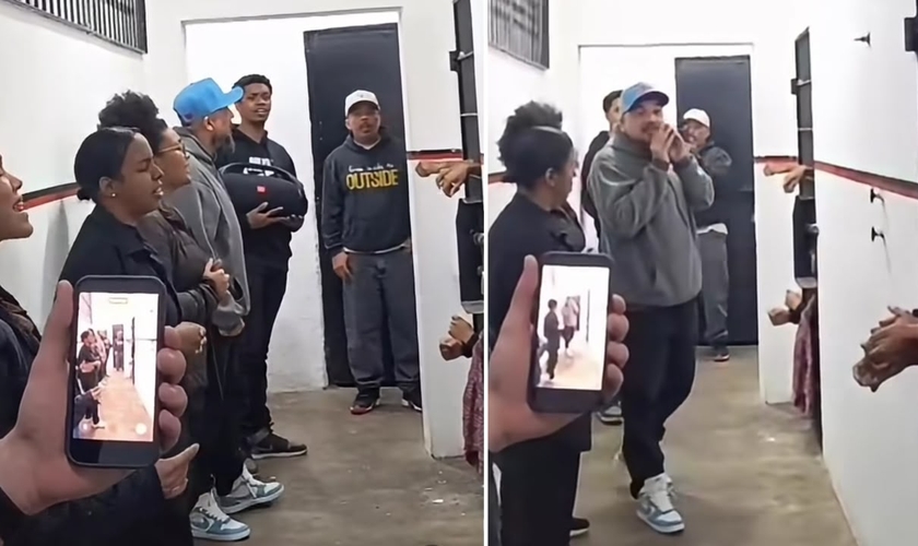 Mano Reco ministrando o Evangelho na prisão. (Foto: Reprodução/Instagram/Denison Vertelo)