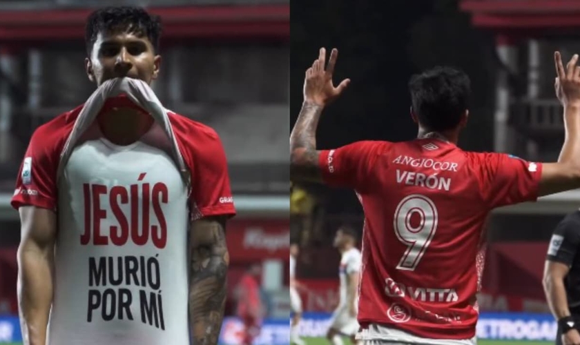 Gastón Verón exibiu uma camiseta com uma mensagem cristã. (Foto: Reprodução/Instagram/Argentinos Juniors).